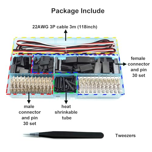 30 Sets Servo Connector Male Female Plug Crimp Pin and Cable Kit Compatible with Futaba JR Hitec Spektrum RC Connectors