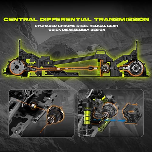 CROBOLL Mini 1:10 Carbon Fiber RC Truck Roller, Hobby Grade RC Car Chassis | Central Differential Transmission Structure, All Terrain RC Monster Truck Supporting, Chrome Steel Helical Gear