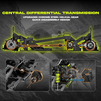 CROBOLL Mini 1:10 Carbon Fiber RC Truck Roller, Hobby Grade RC Car Chassis | Central Differential Transmission Structure, All Terrain RC Monster Truck Supporting, Chrome Steel Helical Gear