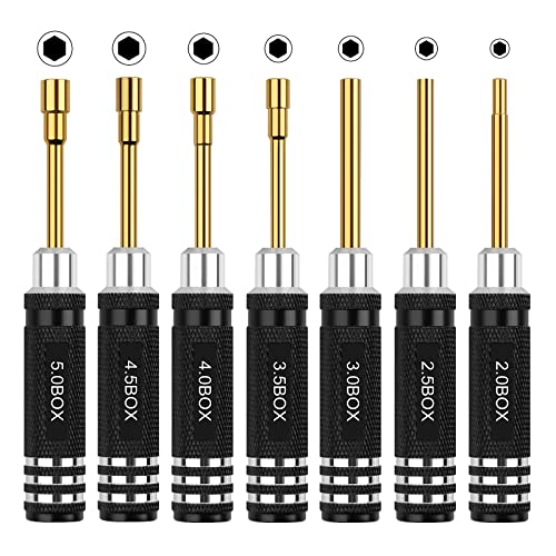 RC Tools Kit 7Pcs Hex Nut Screwdriver Set w/5.0/4.5/4.0/3.5/3.0/2.5/2.0 Box | Hobby Tools Hexagon Nut Wrench Repair Tools Compatible with SCX24 Traxxas Redcat RC Cars Trucks - color: Gold