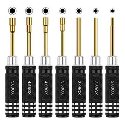 RC Tools Kit 7Pcs Hex Nut Screwdriver Set w/5.0/4.5/4.0/3.5/3.0/2.5/2.0 Box | Hobby Tools Hexagon Nut Wrench Repair Tools Compatible with SCX24 Traxxas Redcat RC Cars Trucks - color: Gold