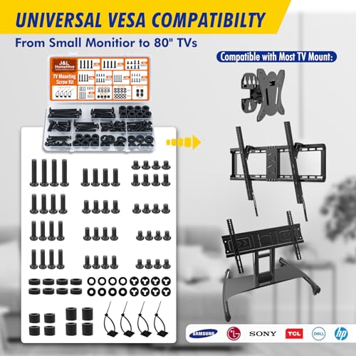 TV Mount Screws Kit 94PCS - M4 M5 M6 M8 Screws Assortment with Spacers and Zip Ties, Universal TV Mounting Hardware Kit for 32-80 Inch TVs and Monitors