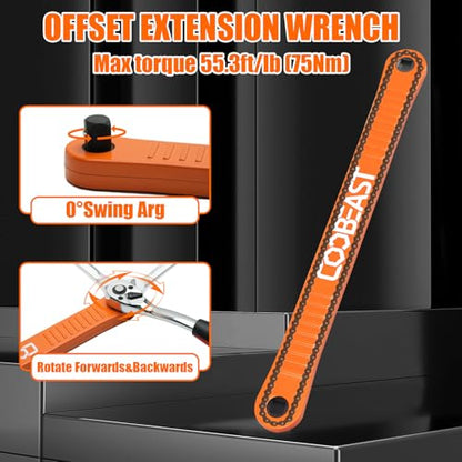 3/8" Offset Extension Wrench Impact Ready Socket Wrench Extender Tool | Versatile 1/4",3/8", 1/2" Square Drive Adapters,Universal Extensions Wrench,0° Swing Extender,for Small Place - color: Orange