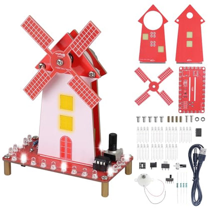 Soldering Practice Kit, DIY Windmill Solder Project for Beginners with LED Flashing Light & Adjustable Rotation Speed for Students Soldering Training, School STEM Education Learning Kit