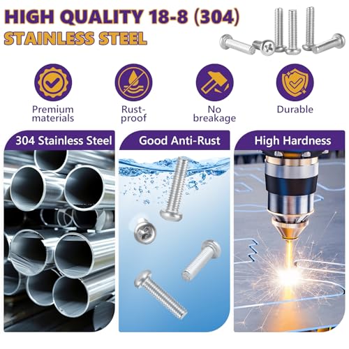 366Pcs #6-32#8-32#10-24 Machine Screw Kit 304 SS, Nuts & Washers | Pan Head #6-32x1/4",1/2"; #8-32x3/8",1/2",5/8",1"; #10-24x3/4",1", Rust Resistant, For Switch Plates & DIY,Storage Case Incl - size: #6-32#8-32#10-24