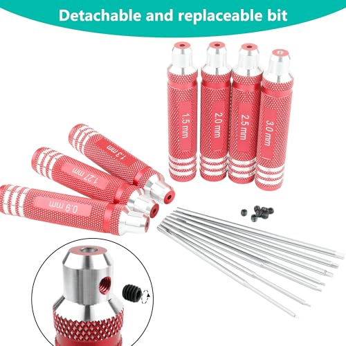 7 Pieces Hex Screw Driver Set 0.9mm 1.27mm 1.3mm 1.5mm 2.0mm 2.5mm 3.0mm Hex Screwdriver Kit RC Repair Tools for Traxxas RC Car Drone Multi-Axis Helicopter Arrma Axial Losi Redcat Racing (Red) - color: Red