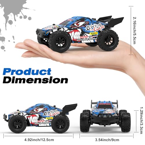 1:32 High Speed 25 KM/H(Peak) Monster Remote Control Car with LED Lights, Speed/Steering Adjustable Drift rc Car with Rechargeable Battery, 360° Rotation - Boys Toys Gifts for Christmas Birthdays - color: Rc Monster Car-blue