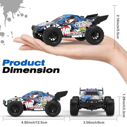1:32 High Speed 25 KM/H(Peak) Monster Remote Control Car with LED Lights, Speed/Steering Adjustable Drift rc Car with Rechargeable Battery, 360° Rotation - Boys Toys Gifts for Christmas Birthdays - color: Rc Monster Car-blue