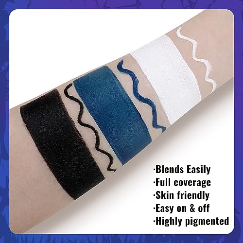 White Black Blue Face Paint + 3PC Sponge + Brush Body Paint Set, Eye Black for Baseball Softball Sport Games, Face Painting Kit for Halloween Makeup, Cosplay, Costume, SFX Makeup, Theme Parties - color: AVATAR