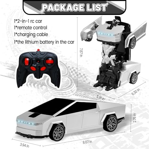 Remote Control Car Cyber-Inspired Transformer Toys Cars | 2.4Ghz One-Button Deformation 360° Rotation Drift Rc Car Robot Rc Truck Toys for 4 5 6 7 8+ Years Old Boy Toys - color: Silver