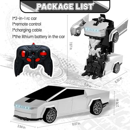 Remote Control Car Cyber-Inspired Transformer Toys Cars | 2.4Ghz One-Button Deformation 360° Rotation Drift Rc Car Robot Rc Truck Toys for 4 5 6 7 8+ Years Old Boy Toys - color: Silver