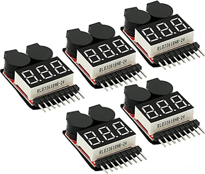 5PCS 2in1 1-8s Lipo Battery Voltage Tester,RC Low Voltage Buzzer Alarm,Battery Monitor Checker Tester for 1-8s Lipo/Li-ion/LiMn/Li-Fe