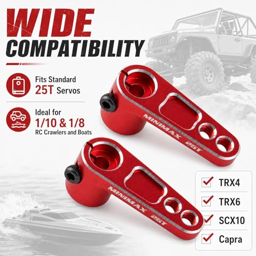 2PCS 25T Aluminum Raised Servo Horn for Futaba Savox Power HD 1/8 1/10 RC | CNC Servo Arm With M3 Threaded 16mm 20mm Holes for RC Off-Road Crawler Drift Racing Car Steering Linkage Clearance Upgrade - color: Red