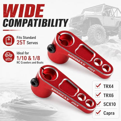 2PCS 25T Aluminum Raised Servo Horn for Futaba Savox Power HD 1/8 1/10 RC | CNC Servo Arm With M3 Threaded 16mm 20mm Holes for RC Off-Road Crawler Drift Racing Car Steering Linkage Clearance Upgrade - color: Red