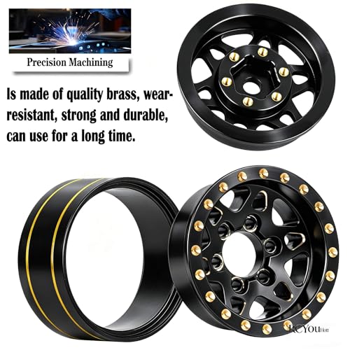 RC 1.0 Beadlock Wheel Rims for 1/24 SCX24 1/18 Trx4m RC Crawler Car,(4PCS) Full Brass RC Beadlock Wheel Rims,1.0 Beadlock Wheel Rims Set