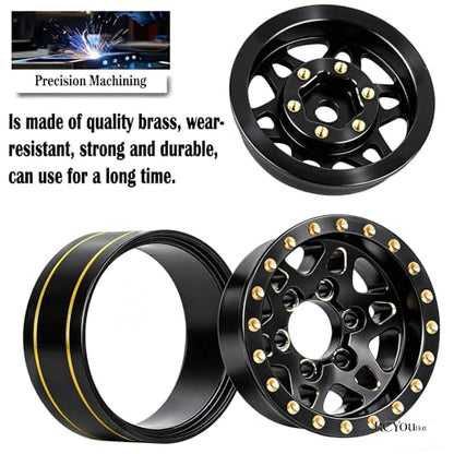 RC 1.0 Beadlock Wheel Rims for 1/24 SCX24 1/18 Trx4m RC Crawler Car,(4PCS) Full Brass RC Beadlock Wheel Rims,1.0 Beadlock Wheel Rims Set