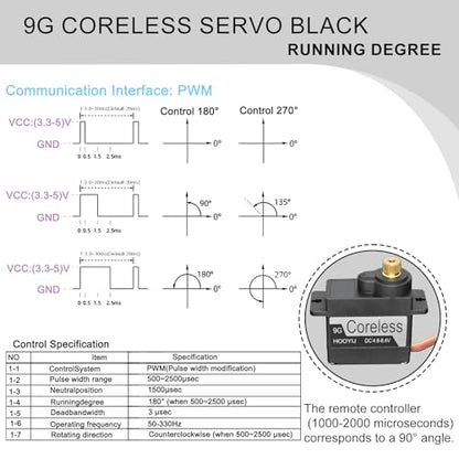 2Pcs 9g Coreless Servo Black, Full Metal Gear Micro RC Servo 4KG-CM Torque 4.8-8.4V for SCX24, Small Robotic Arms, RC Planes, or DIY Projects (180 Degree) - style: 2Pcs 180°