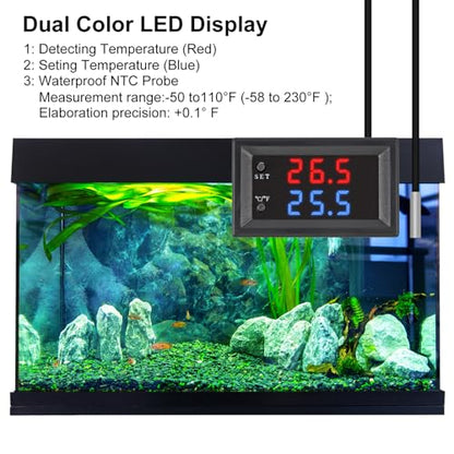 4pcs DC 12V Electronic Temperature Controller Programmable -50 to 110 ℃ Heating/Cooling Thermostat Control Switch Module NTC Waterproof Sensor Probe Dual Color LED Display Monitor