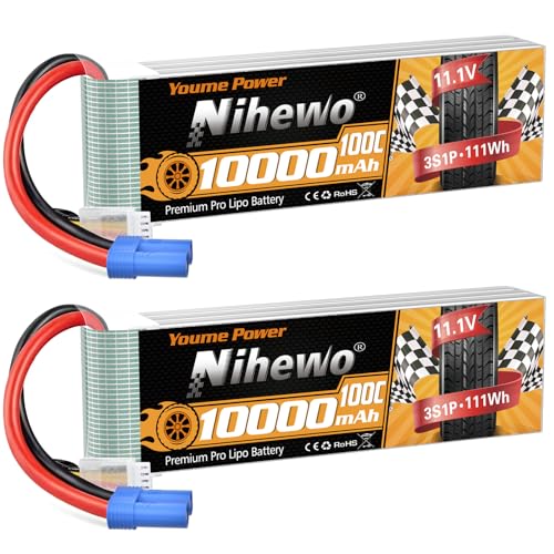 11.1V Lipo Battery 3S 10000mAh 100C EC5 2Packs for RC Car Drone Boat | High-power 100C 3S LiPo pack Soft case EC5 plug for RC cars, trucks, boats, planes & drones, long runtime, durable cells - style: 2x 11.1V 10000mAh