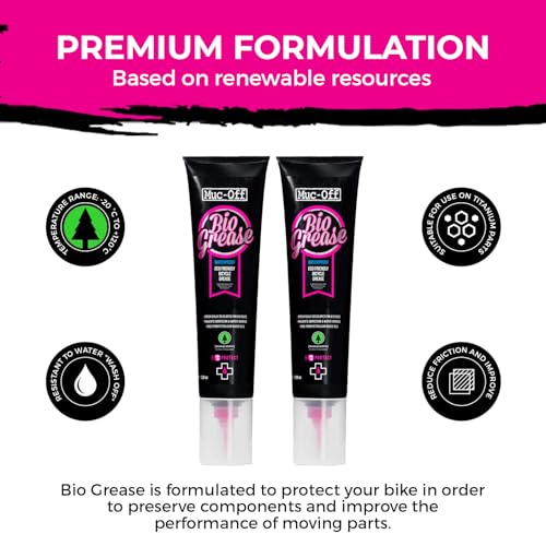Muc-Off Bio Grease 150g (Pack of 2) with Microfiber Cloth | Premium Bike Grease for Bearings, Threads & Moving Parts | Reduces Friction, Prevents Corrosion & Water Ingress - size: 150g (Pack of 2)