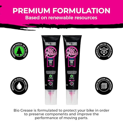 Muc-Off Bio Grease 150g (Pack of 2) with Microfiber Cloth | Premium Bike Grease for Bearings, Threads & Moving Parts | Reduces Friction, Prevents Corrosion & Water Ingress - size: 150g (Pack of 2)
