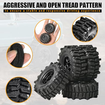 0.7” FS6 Super Soft Rubber Tires & CNC -1mm Offset Aluminum Beadlock Rims, 40×16mm Micro Crawler Wheels Tires Set for Axial SCX30 Redcat Ascent-32 1/30–1/32 RC Crawler, 4PCS Black - color: Black