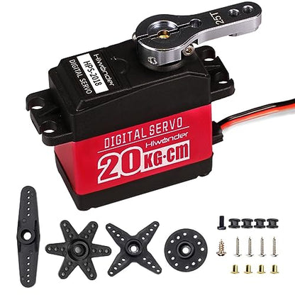 20KG RC Servo High Torque Servo Motors, Waterproof Full Metal Gear Steering Servo for 1/6 1/8 1/10 1/12 RC Car Robot DIY, Digital Servo with 25T Servo Horn, Control Angle 180° - style: 20KG-180°