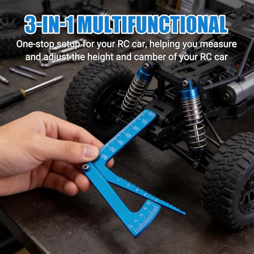 RC Camber Gauge, Aluminium Alloy RC Car Camber Tool Adjustable Ruler Adjusting Height and Wheel Rim Camber Tool for DIY (Blue)