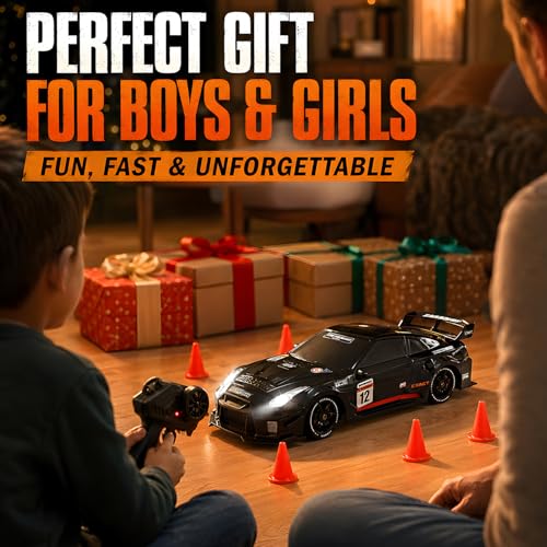 1:24 RC Drift Car for Kids,4WD 2.4GHz 28KM/H High Speed Remote Control Car, Racing Sport Toy Car with LED Lights,Drifting Tires＆Two Batteries (Red-24G1) - color: Red-24g1