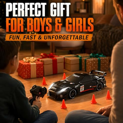 1:24 RC Drift Car for Kids,4WD 2.4GHz 28KM/H High Speed Remote Control Car, Racing Sport Toy Car with LED Lights,Drifting Tires＆Two Batteries (Red-24G1) - color: Red-24g1