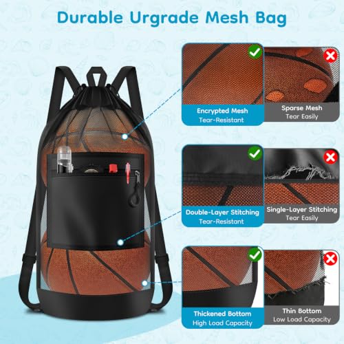 BROTOU Beach Mesh Backpack with Double Shoulder Strap | Swim Pool Toys Balls Storage Bags Gym backpack, Beach Toy Shells Organizer - color: Black backpack-L