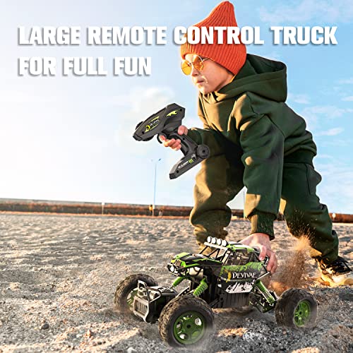 CROBOLL 1:12 Large RC Cars for Boys, 20km/h 2.4GHz Remote Control Car | Upgraded Lifting Function, Toy Gifts for Kids, 4WD All Terrain RC Truck, Green Monster Truck, 2 Batteries, 60 Min Play - color: Green