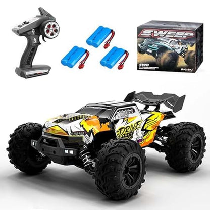 43mph+ Brushless Fast RC Cars for Adults, 1:16 4WD RC Truck with Light, High Speed, Fast RC Car Off-Road Waterproof Truck, 3 Batteries (Yellow) - color: 16102pro,3 Batteries(yellow)