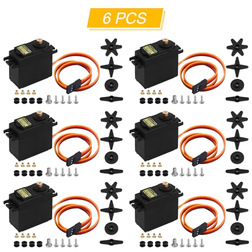 6PCS MG995 55g Servo RC Servos Digital High Speed Torque Servo Motor Metal Gear Servo Waterproof for Futaba JR RC Car Airplane Helicopter Mechanical Arm Control Angle 180° - style: MG995-6pack