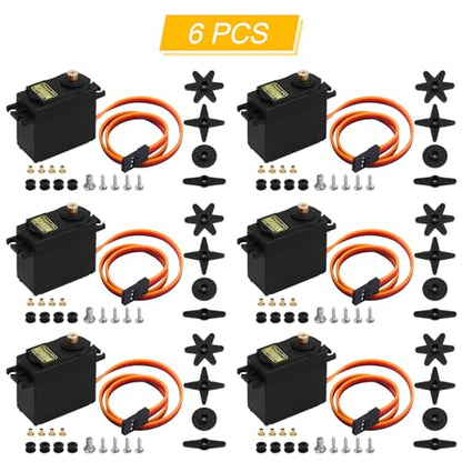 6PCS MG995 55g Servo RC Servos Digital High Speed Torque Servo Motor Metal Gear Servo Waterproof for Futaba JR RC Car Airplane Helicopter Mechanical Arm Control Angle 180° - style: MG995-6pack
