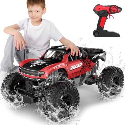 RC Trucks 4x4 Offroad Waterproof - 1:12 Scale Large Amphibious Remote Control Car, Dual Motors Crawler Vehicle, Monster Truck Toys with 2 Rechargeable Batteries, Best Gift for Kids Adults | 2 Rechargeable Batteries Dual Motors Crawler Vehicle Monster Truc