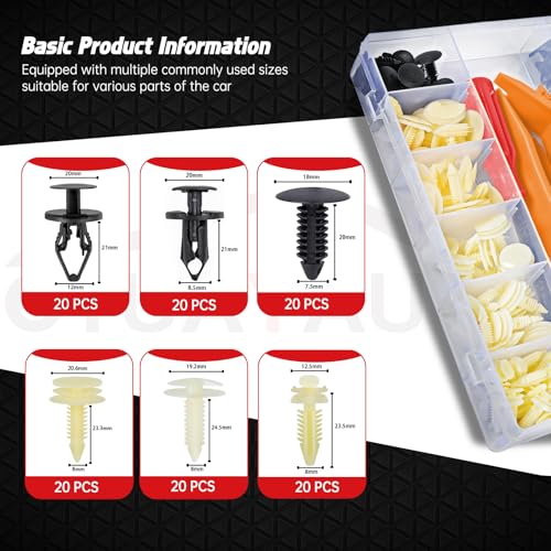OTUAYAUTO 125PCS Door Trim Clips 6 Most Popular Sizes Replacement for GMC Buick - Bumper Fender Retainer Clips with 5PCS Fasteners Remover Replace 11589292/21030249 /1605396/15545202 - size: Replacement for GMC Buick (125 pieces)
