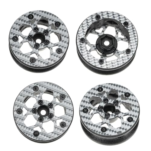 1.6" (40.6mm) Super Wheels, Carbon fibre Beadlock Wheel fit for SCX24 TRX4M FCX24 FCX24M CR18P 1/24 1/18 RC Crawlers Upgrade, Style A, Silver - color: Silver, size: Style A