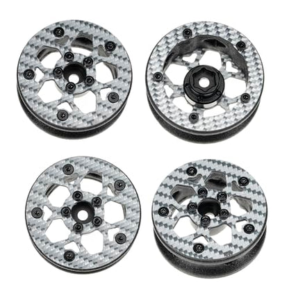 1.6" (40.6mm) Super Wheels, Carbon fibre Beadlock Wheel fit for SCX24 TRX4M FCX24 FCX24M CR18P 1/24 1/18 RC Crawlers Upgrade, Style A, Silver - color: Silver, size: Style A