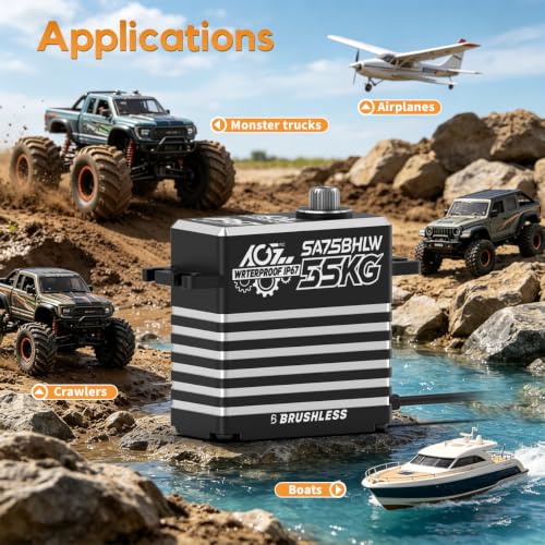 AGFRC 55KG Waterproof Brushless 1/10 1/8 RC Servo Motor(SA75BHLW) | 55KG High Torque, 0.110sec Speed, IP67 Waterproof, Programmable, Full Metal Gear, Ideal for 1/8 1/10 Rigs/Boats