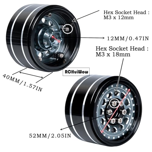 RC Wide 1.57'' (40mm) 2.2 Beadlock Wheels for SCX10 Capra Wraith Ryft / TRX4 AMG 6x6 / Gen8 Everest Gen 7 Pro,Adjustable 4 Offsets Rims,4Pack,Titanium w/Black - color: Titanium W/ Black(4pcs)