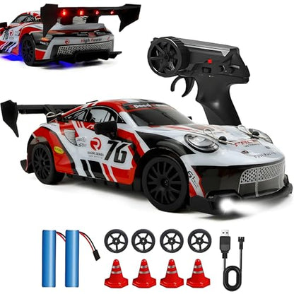 HTURCCOP RC Drift Car 1:24 2.4GHz with LED Light, Race Car Toys for Boy Girl 8-12 Years Old, Speed Adjustable 25Km/H,High Speed RC Racing Cars Perfect Toy Gift for Boys & Girls - color: Red