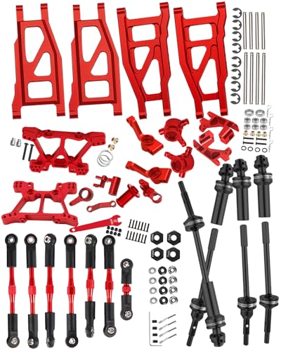 RC Upgrades Part for 1/10 Slash Stampede 4x4 (VXL),Alloy Suspension Arm,Driveshaft,Caster Block,Steering Blocks,Rear Stub Axle Carriers,Shock Towers,Turnbuckles,Hex Hub Adapters,Red