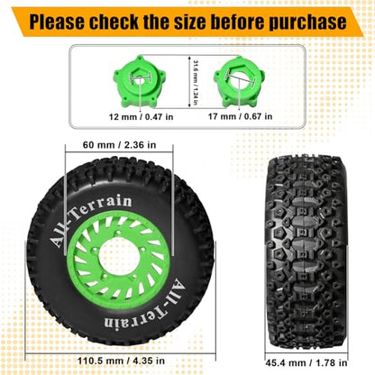 1/10 RC Short Course Truck Wheel Tires Set- 12mm/17mm Hex, Green | All-Terrain Tires and Nylon Wheels Compatible with 1/10 Traxxas Slash 4WD 2WD Arrma Senton Axial Losi Redcat RC Buggy, 4-Pack - color: Green