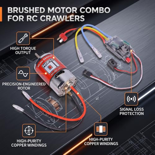 Generic 10T Brushed Motor Combo, 550 Brushed Motor with 60A ESC T Plug for 1/10 RC Crawler Car Axial SCX10 D90 Truck