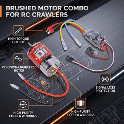 Generic 10T Brushed Motor Combo, 550 Brushed Motor with 60A ESC T Plug for 1/10 RC Crawler Car Axial SCX10 D90 Truck