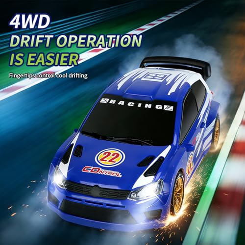 GoolRC RC Drift Car, 1/24 Scale Remote Control Car, 4WD RC Rally Car, 2.4GHz High Speed Electric Racing Vehicle with LED Lights and Drifting Tires for Adults (Blue) - color: Blue