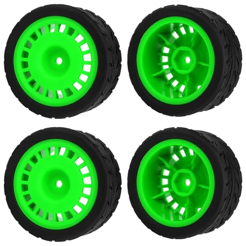 2.59" Rubber Tires & Nylon Wheel Rims 12mm Hex Hub Compatible with HSP Tamiya HPI Kyosho Redcat ExceedRC 1/10 On-Road Touring Car,WLtoys 1/14 144001 RC Buggy (green) - color: green