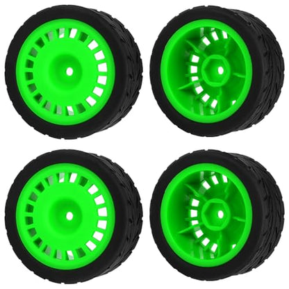 2.59" Rubber Tires & Nylon Wheel Rims 12mm Hex Hub Compatible with HSP Tamiya HPI Kyosho Redcat ExceedRC 1/10 On-Road Touring Car,WLtoys 1/14 144001 RC Buggy (green) - color: green