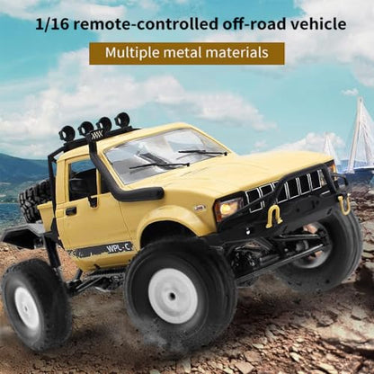GoolRC RC Truck, WPL C14 RC Crawler 1/16 Scale Remote Control Car, 4WD All Terrain Off Road Semi Truck, 2.4GHz RC Climbing Car with LED Lights and 2 Batteries for Adults (Yellow) - color: Yellow
